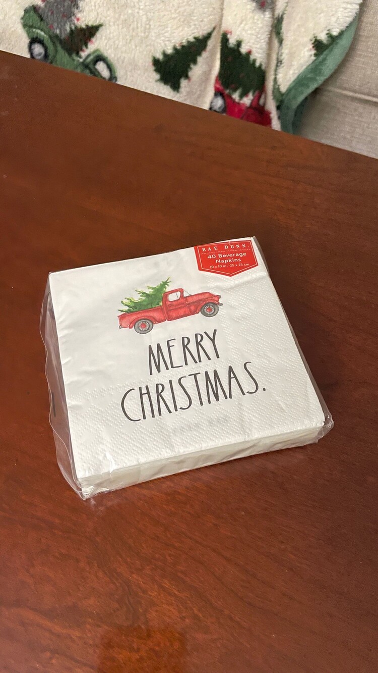 Rae Dunn MERRY CHRISTMAS Truck Beverage Napkins 40 Count Three-Ply